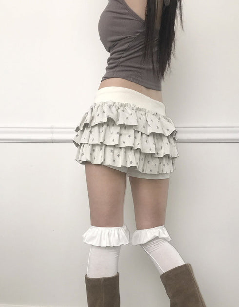 Printed Ruffle Double-Layer Short Skirt