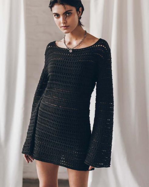 Backless Hollow Long Sleeve Mini Dress