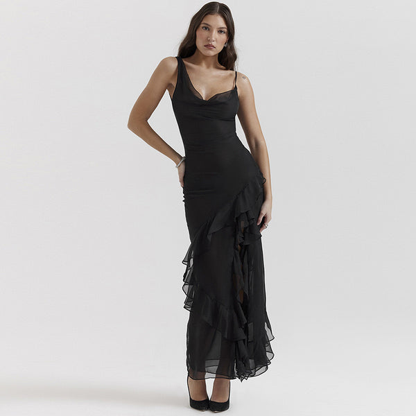 Black Backless Sling Maxi Dress
