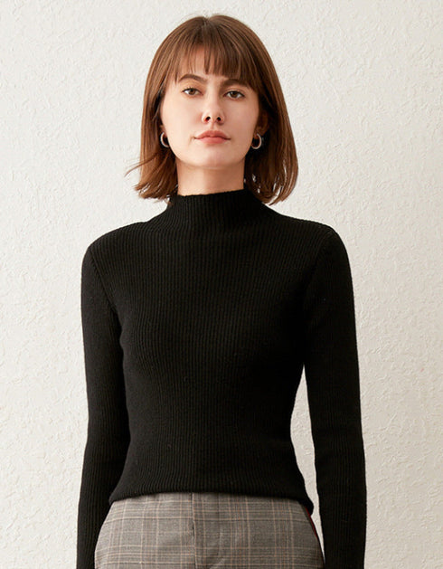 Ribbed High-Neck Knit Sweater