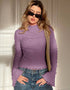 Asymmetric Turtleneck Top with Flared Long Sleeve