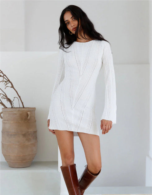 Backless Long Sleeve Mini Dress