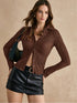 Slim Fit Textured Button-Up Long Sleeve Blouse