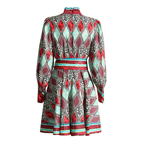 Lace-Up Puff Sleeve Mini Dress