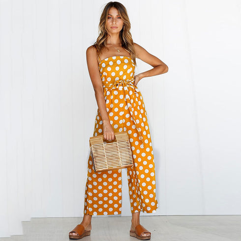 Strapless Polka Dot Wide-Leg Jumpsuit