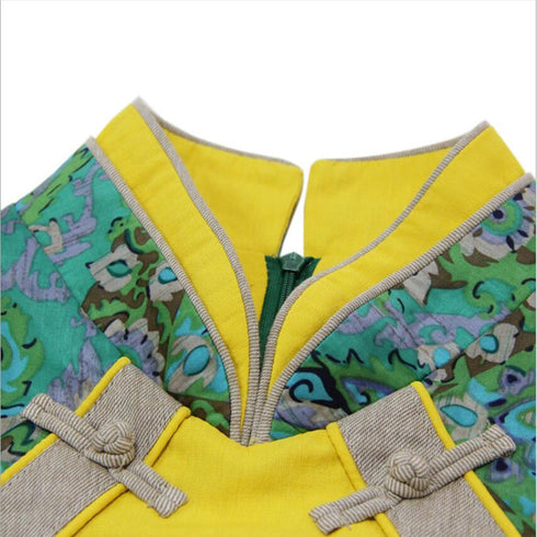 Cotton Linen Cheongsam Mini Dress