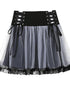 New Lace-Up Black And White Contrast Color Mesh Stitching High Waist Skirt