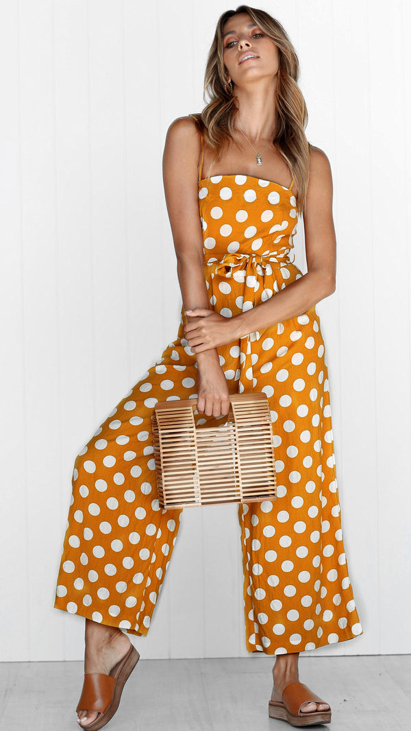 Sleeveless strapless polka dot long jumpsuit