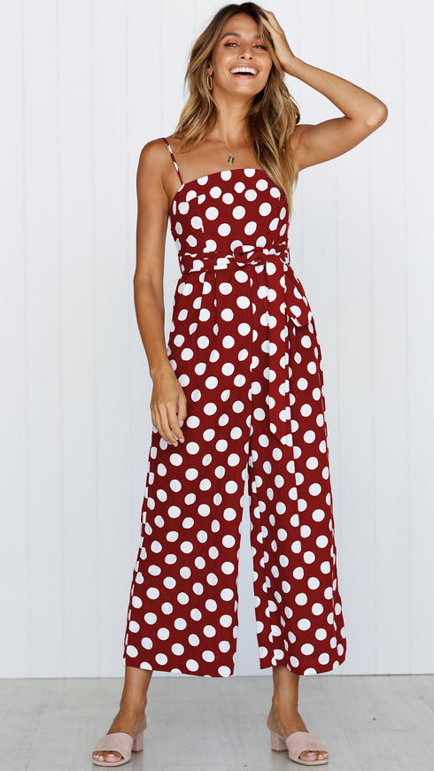 Strapless Polka Dot Wide-Leg Jumpsuit