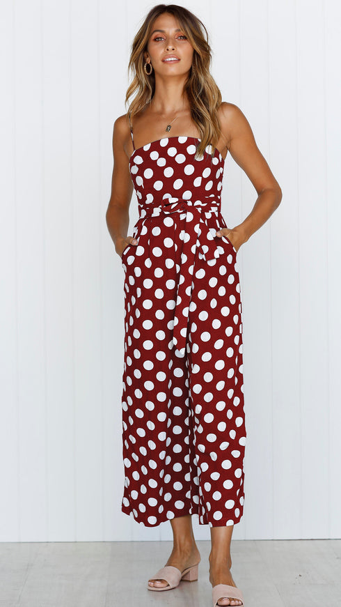 Strapless Polka Dot Wide-Leg Jumpsuit