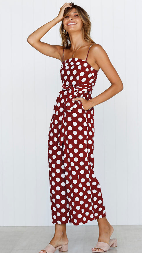 Strapless Polka Dot Wide-Leg Jumpsuit