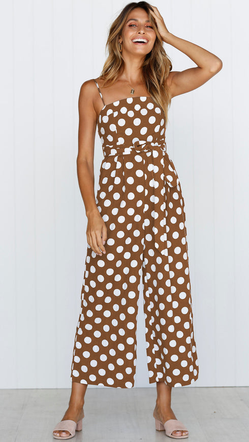 Strapless Polka Dot Wide-Leg Jumpsuit