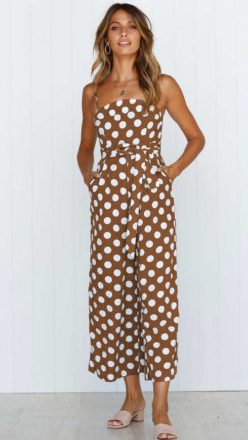 Strapless Polka Dot Wide-Leg Jumpsuit