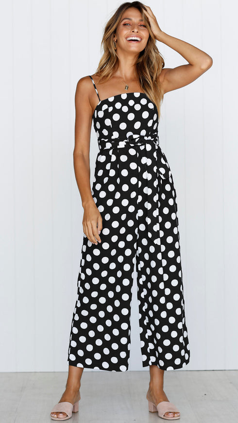 Strapless Polka Dot Wide-Leg Jumpsuit