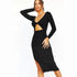 Threaded Long Sleeve Bodycon Midi Dress