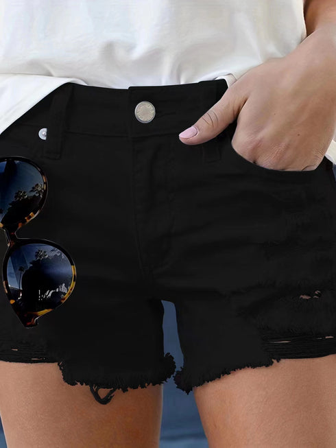 High Waist Fringe Denim Shorts