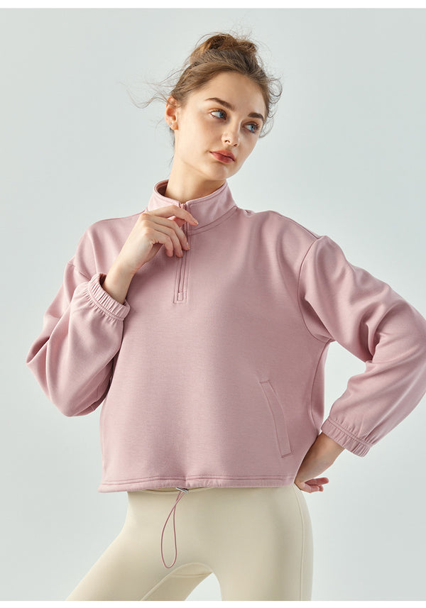 Stand Collar Half Zip Autumn Winter Sweater Coat Workout Clothes Top