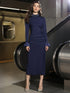 Slim-fit Pearl Stand Collar Long Sleeve Dress