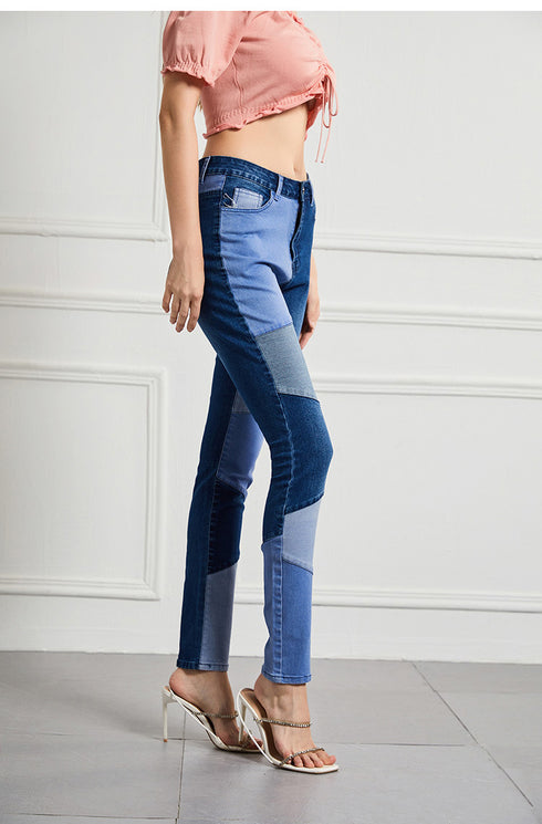 High-waisted color-blocked denim pants