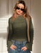 Asymmetric Turtleneck Top with Flared Long Sleeve
