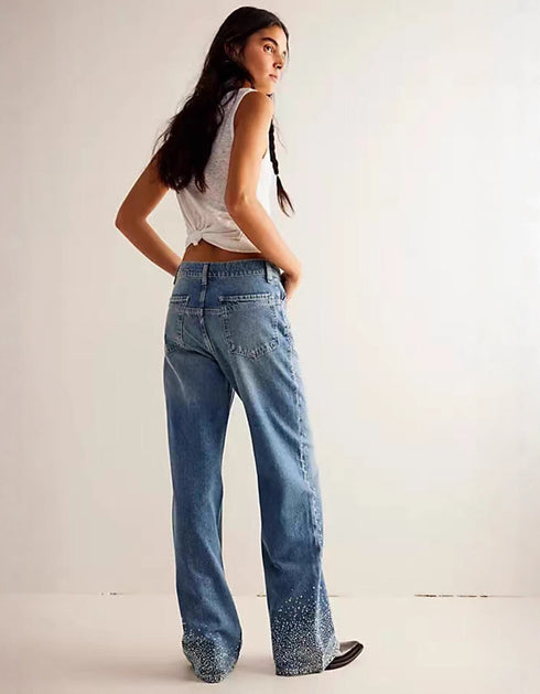 Rhinestone Straight Leg Jeans