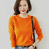 Ladies Solid Color Round Neck Long Sleeve Pullover Sweater