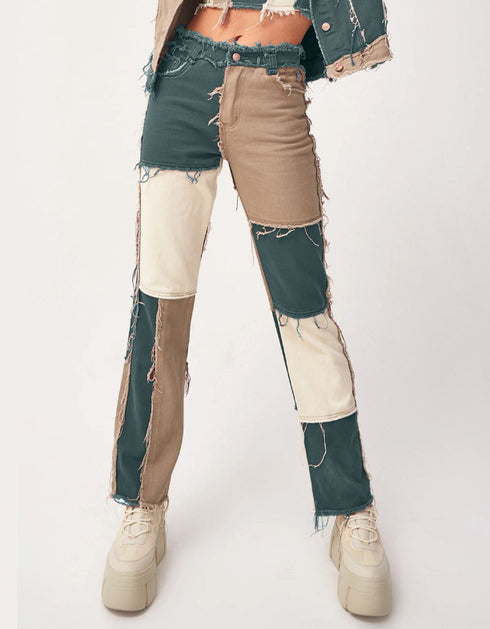 High-Waist Patchwork Jeans