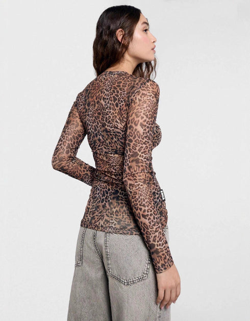 Leopard Mesh Slim-Fit Top
