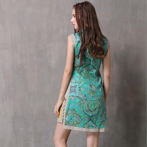 Cotton Linen Cheongsam Mini Dress