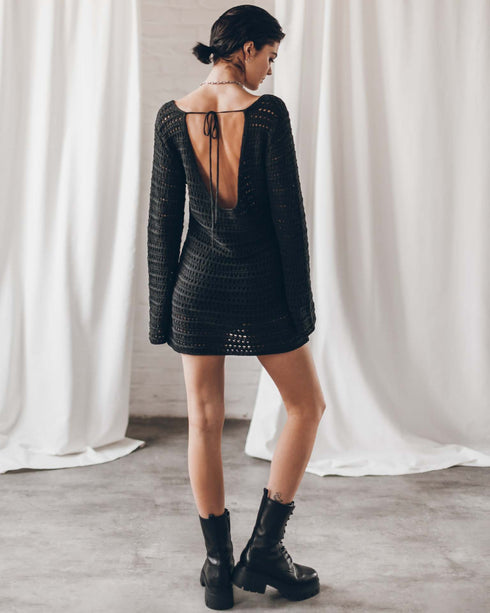 Backless Hollow Long Sleeve Mini Dress