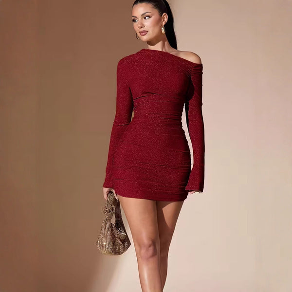 Women's Sexy Oblique Shoulder Party Solid Color Dress