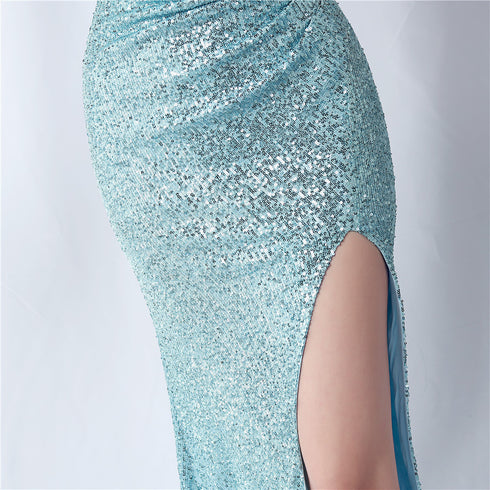 Colorful Sequin Side Slit Long Camisole Evening Dress