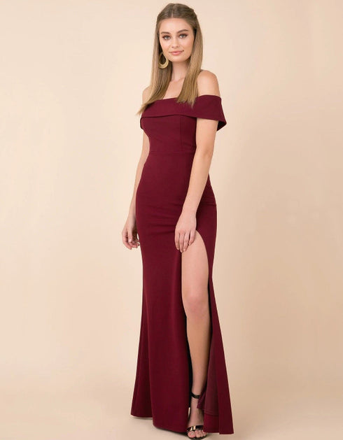 Boat Neck Evening Maxi Dress