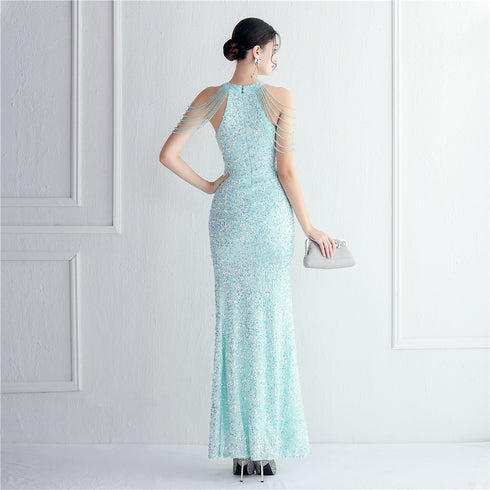 Banquet Temperament Long Backless Evening Gown Dress