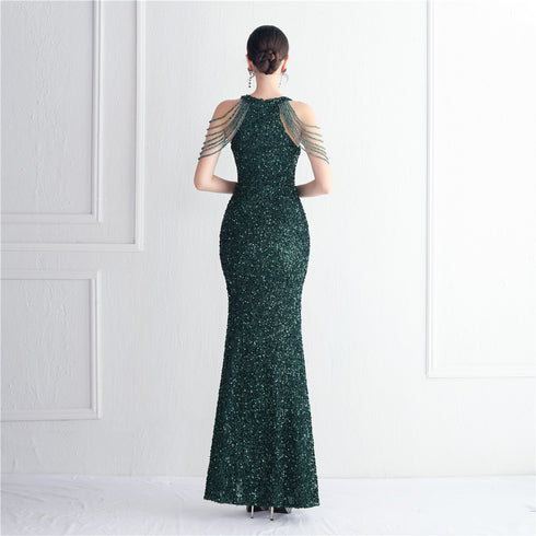 Banquet Temperament Long Backless Evening Gown Dress