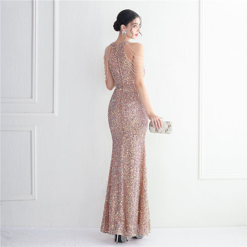Banquet Temperament Long Backless Evening Gown Dress