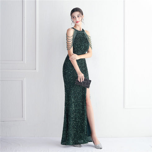 Banquet Temperament Long Backless Evening Gown Dress