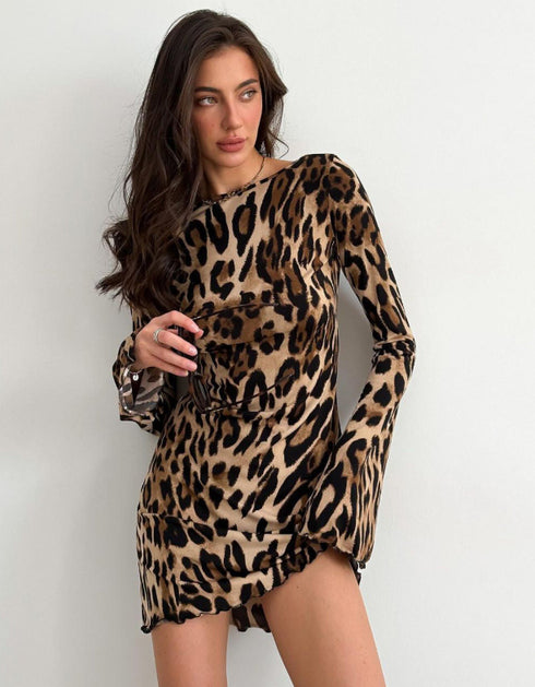 Leopard Print Backless Mini Dress