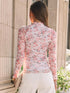 High Collar Long Sleeve Lace Floral Mesh
