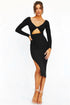 Threaded Long Sleeve Bodycon Midi Dress