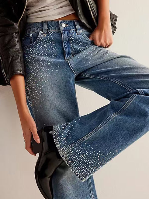 Rhinestone Straight Jeans