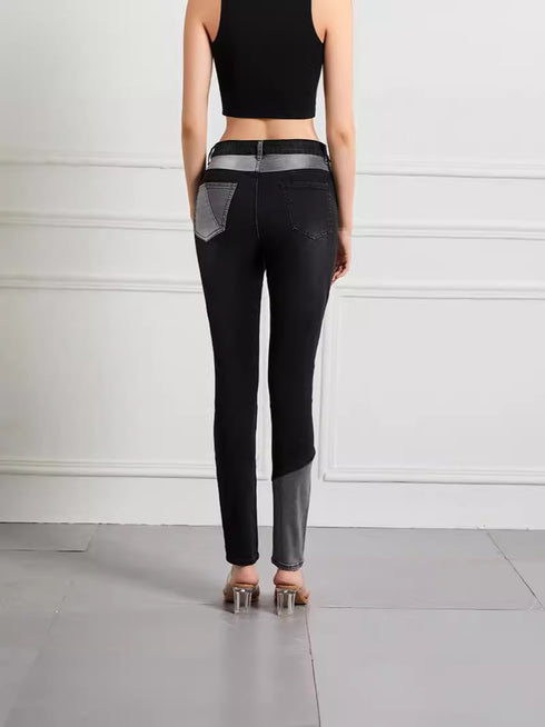 High-waisted color-blocked denim pants