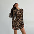 Sexy Backless Leopard Print Dress Retro Lace-up Slimming Basic Wooden Ear Decorative Skirt