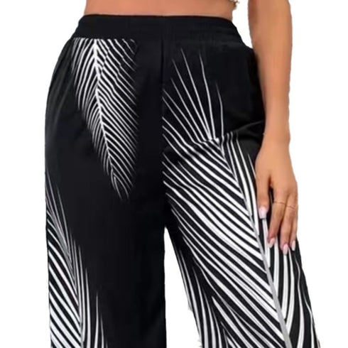Leaf Print Wide-Leg Pant