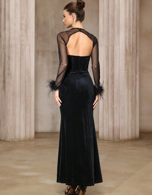 Semi-transparent Mesh Top Velvet Tube Top Dress Two-piece Set