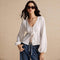 Women's Simple And Elegant Style T-shirt Autumn And Winter Tie Fashion Versatile Long-sleeve Cardigan Top