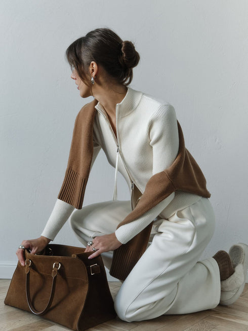 Zipper Slim Fit Top Stand Collar High Waist Trendy Long-sleeve Sweater Bottoming