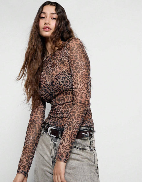 Leopard Mesh Slim-Fit Top