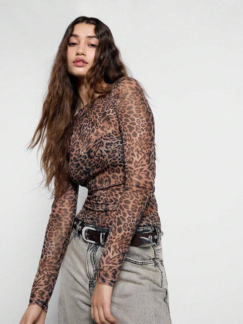 Leopard Mesh Slim-Fit Top