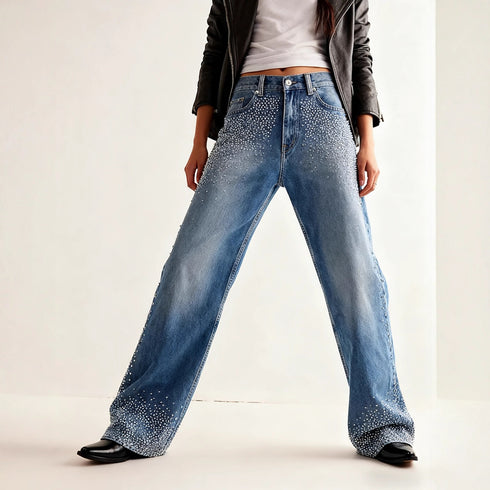 Rhinestone Straight Jeans